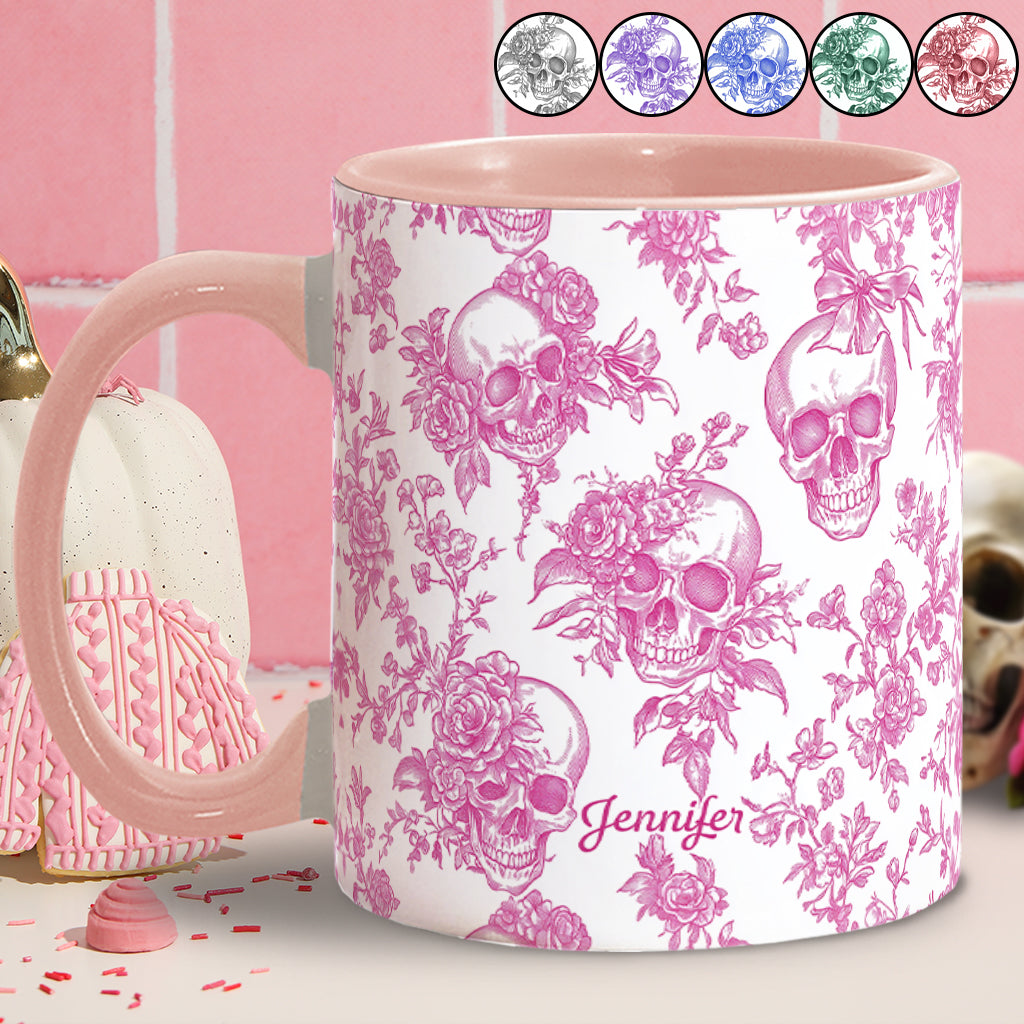 Pink Toile Skull - Personalized Skull Accent Mug