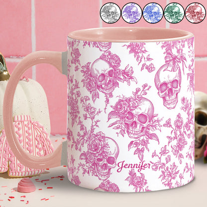 Pink Toile Skull - Personalized Skull Accent Mug
