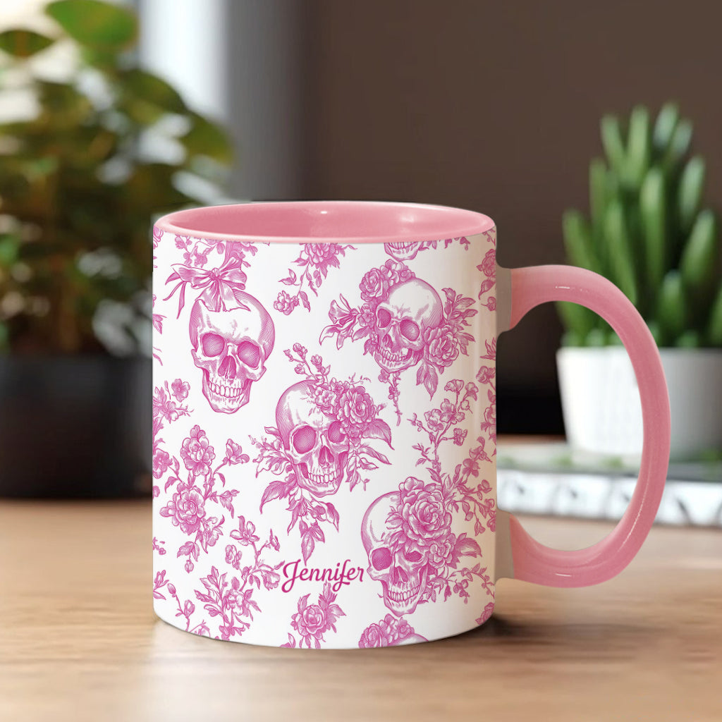 Pink Toile Skull - Personalized Skull Accent Mug