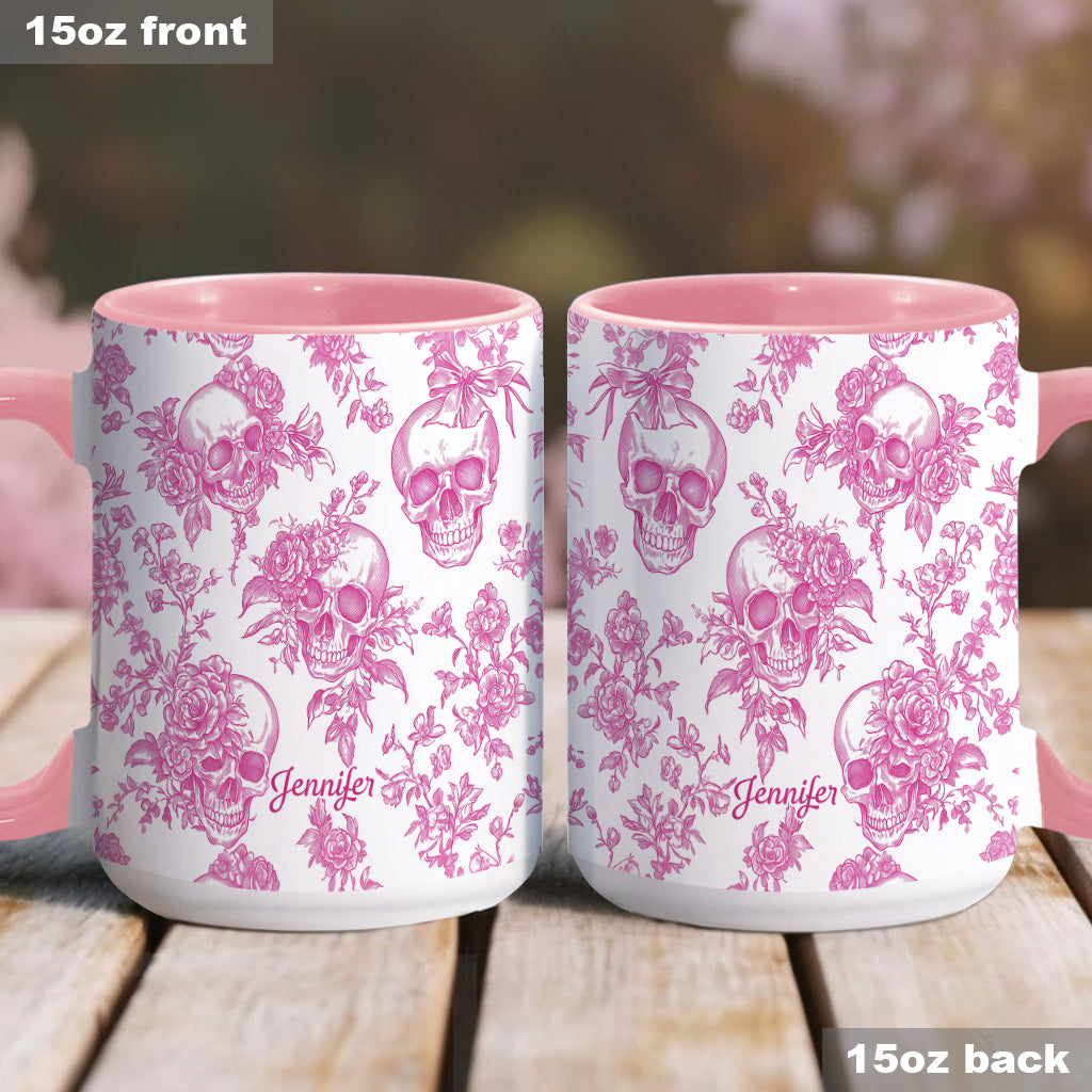 Pink Toile Skull - Personalized Skull Accent Mug