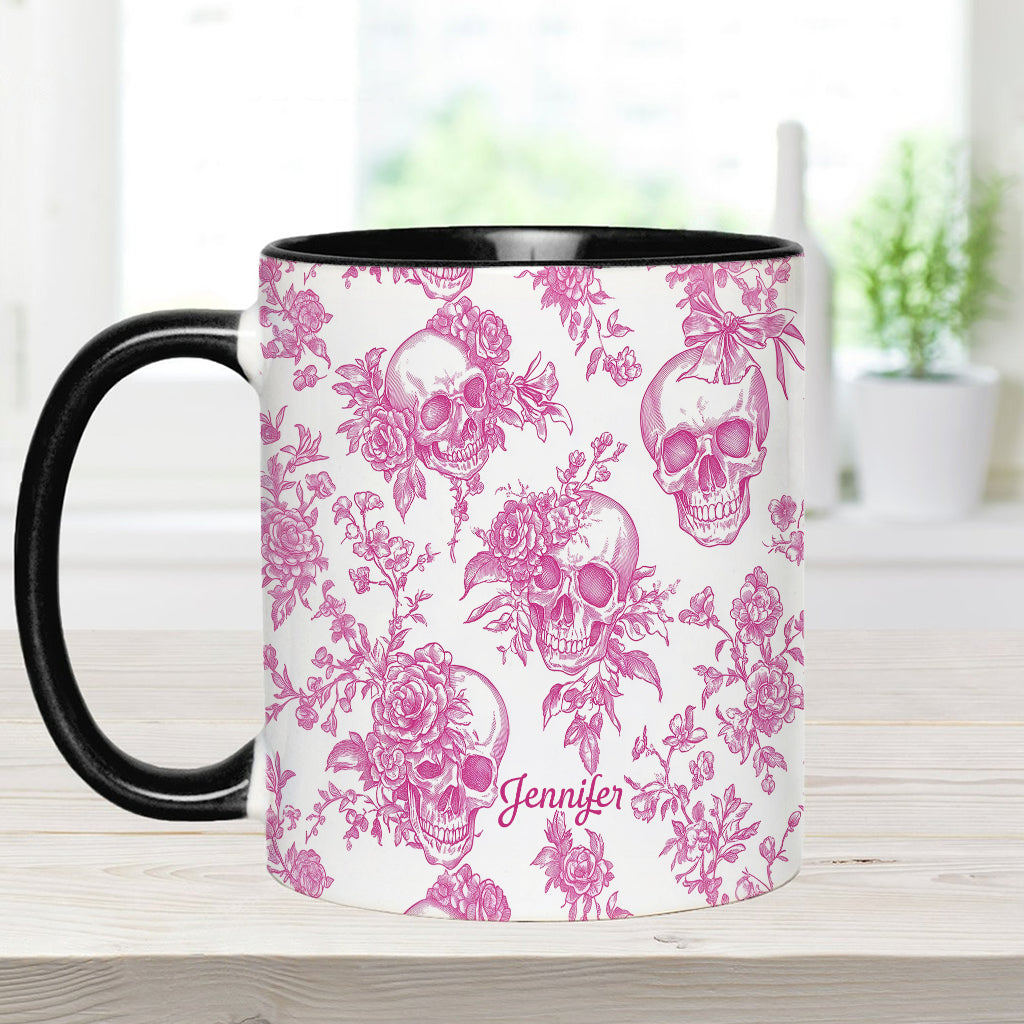 Pink Toile Skull - Personalized Skull Accent Mug