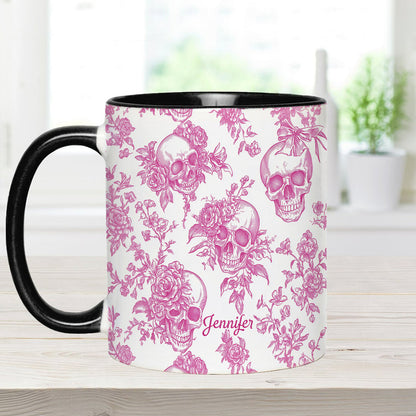 Pink Toile Skull - Personalized Skull Accent Mug