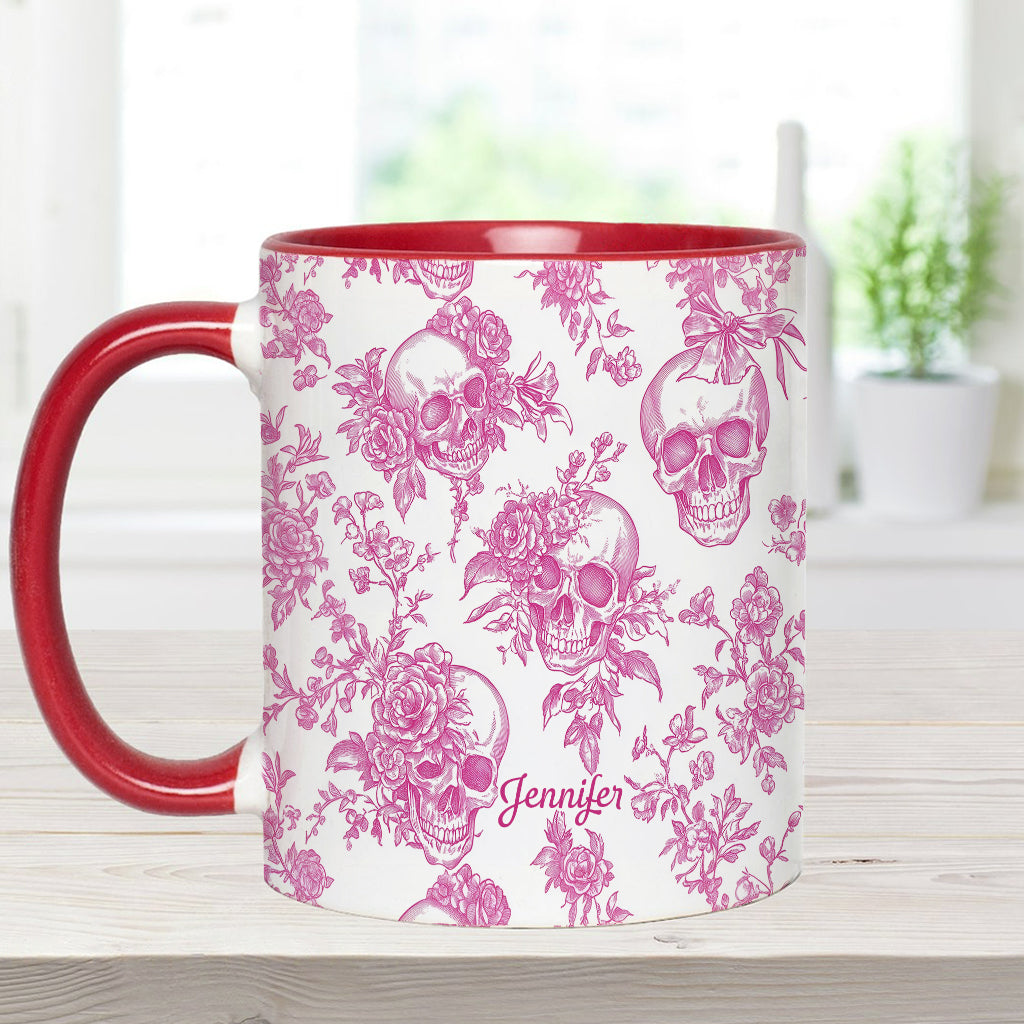 Pink Toile Skull - Personalized Skull Accent Mug