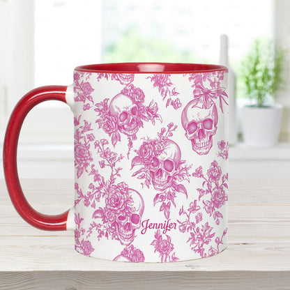 Pink Toile Skull - Personalized Skull Accent Mug