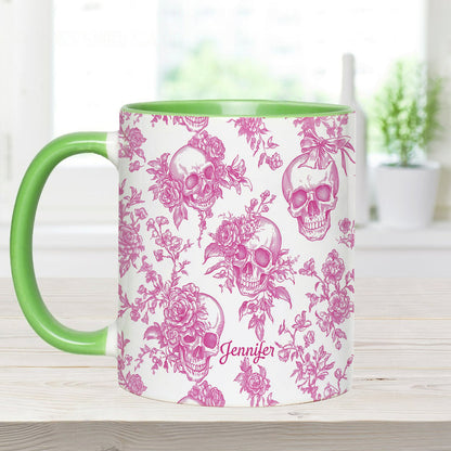 Pink Toile Skull - Personalized Skull Accent Mug