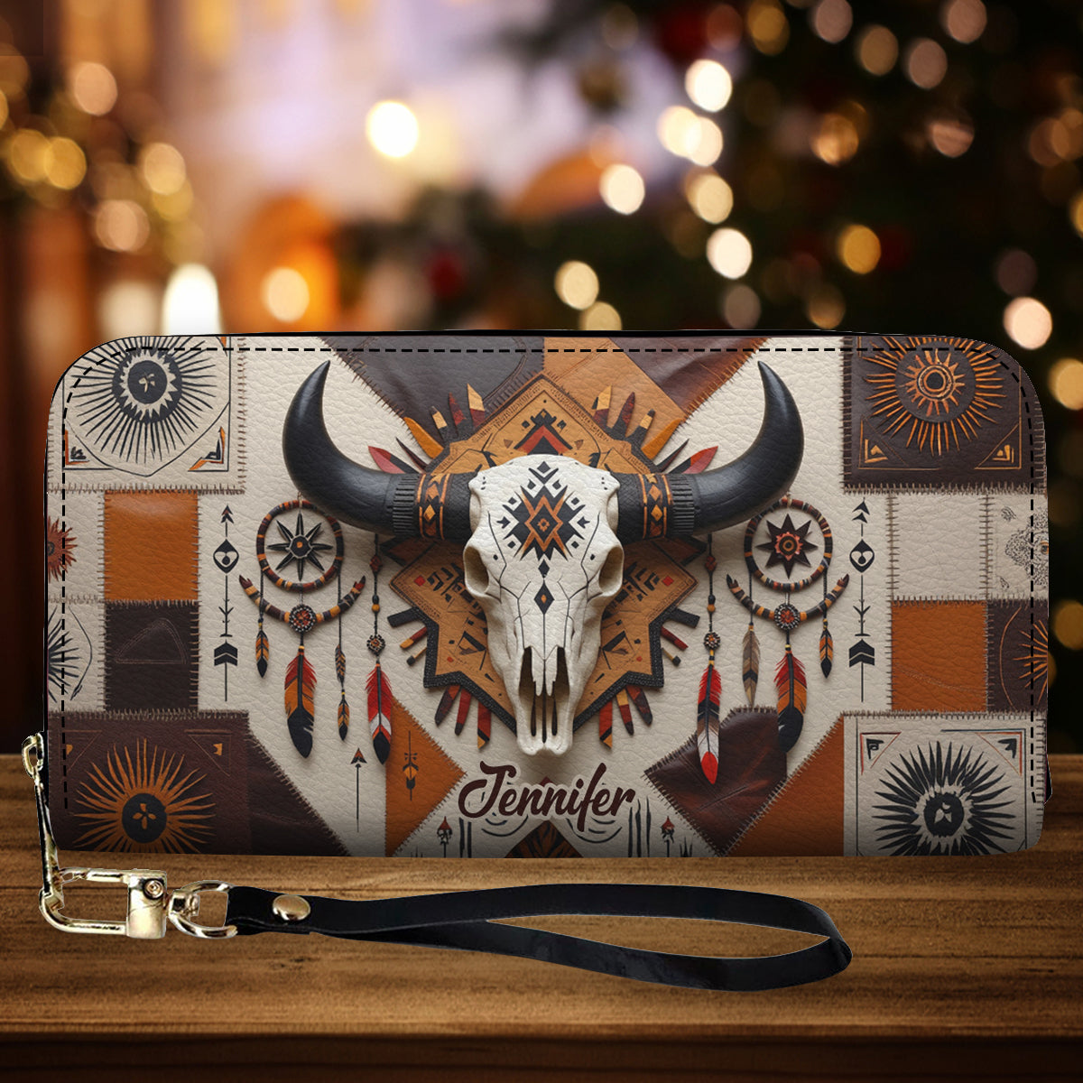 Native Bull Skull - Personalized Hunting Leather Long Wallet
