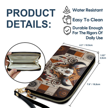 Native Bull Skull - Personalized Hunting Leather Long Wallet