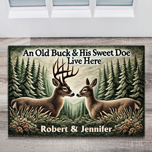 An Old Buck & His Sweet Doe Live Here - Personalized Hunting Doormat