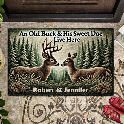 An Old Buck & His Sweet Doe Live Here - Personalized Hunting Doormat