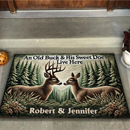 An Old Buck & His Sweet Doe Live Here - Personalized Hunting Doormat