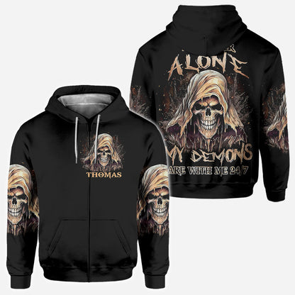 I'm Never Alone - Personalized Skull All Over Shirt