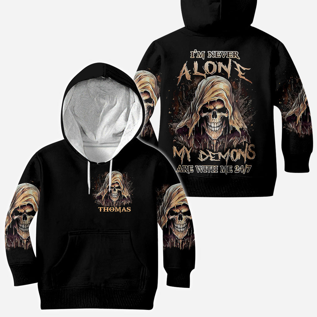I'm Never Alone - Personalized Skull All Over Shirt