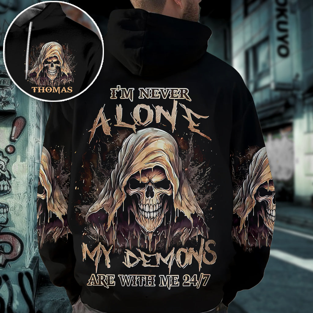 I'm Never Alone - Personalized Skull All Over Shirt