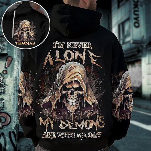 I'm Never Alone - Personalized Skull All Over Shirt