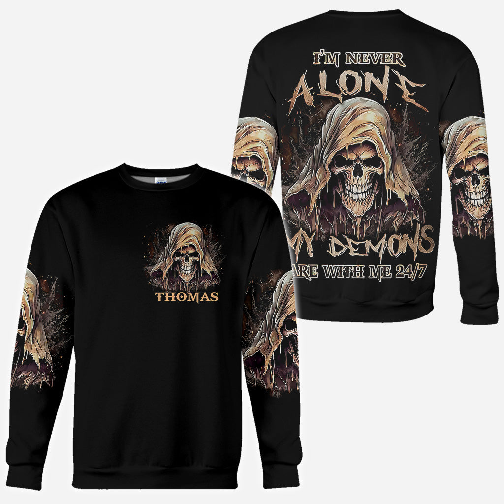 I'm Never Alone - Personalized Skull All Over Shirt