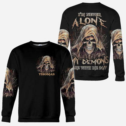I'm Never Alone - Personalized Skull All Over Shirt