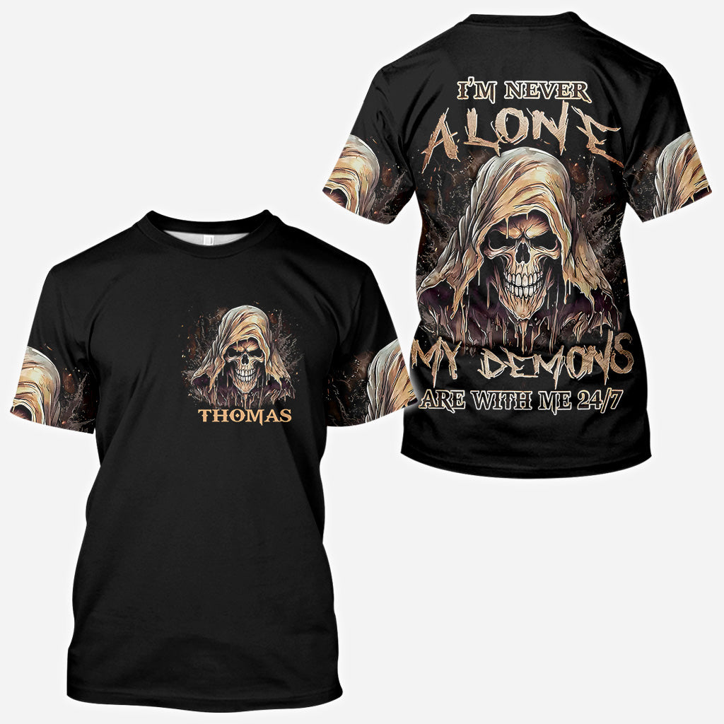 I'm Never Alone - Personalized Skull All Over Shirt