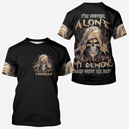 I'm Never Alone - Personalized Skull All Over Shirt