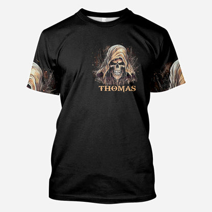 I'm Never Alone - Personalized Skull All Over Shirt