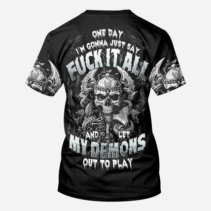 One Day I'm Gonna Just Say - Personalized Skull All Over Shirt