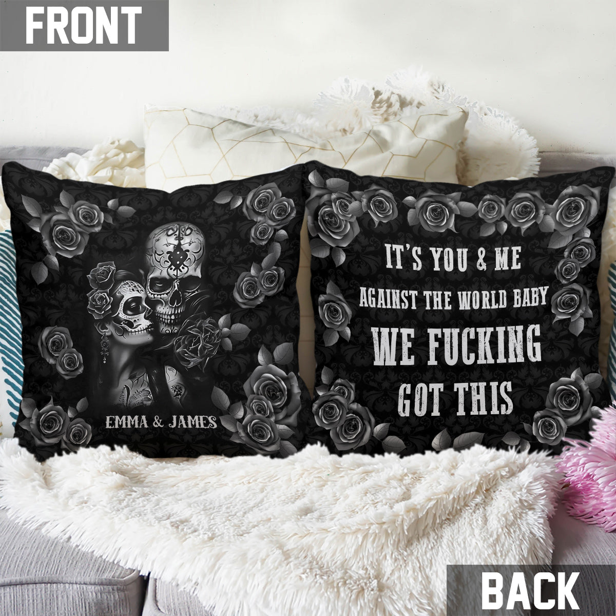 It's You & Me - Personalized Skull Throw Pillow