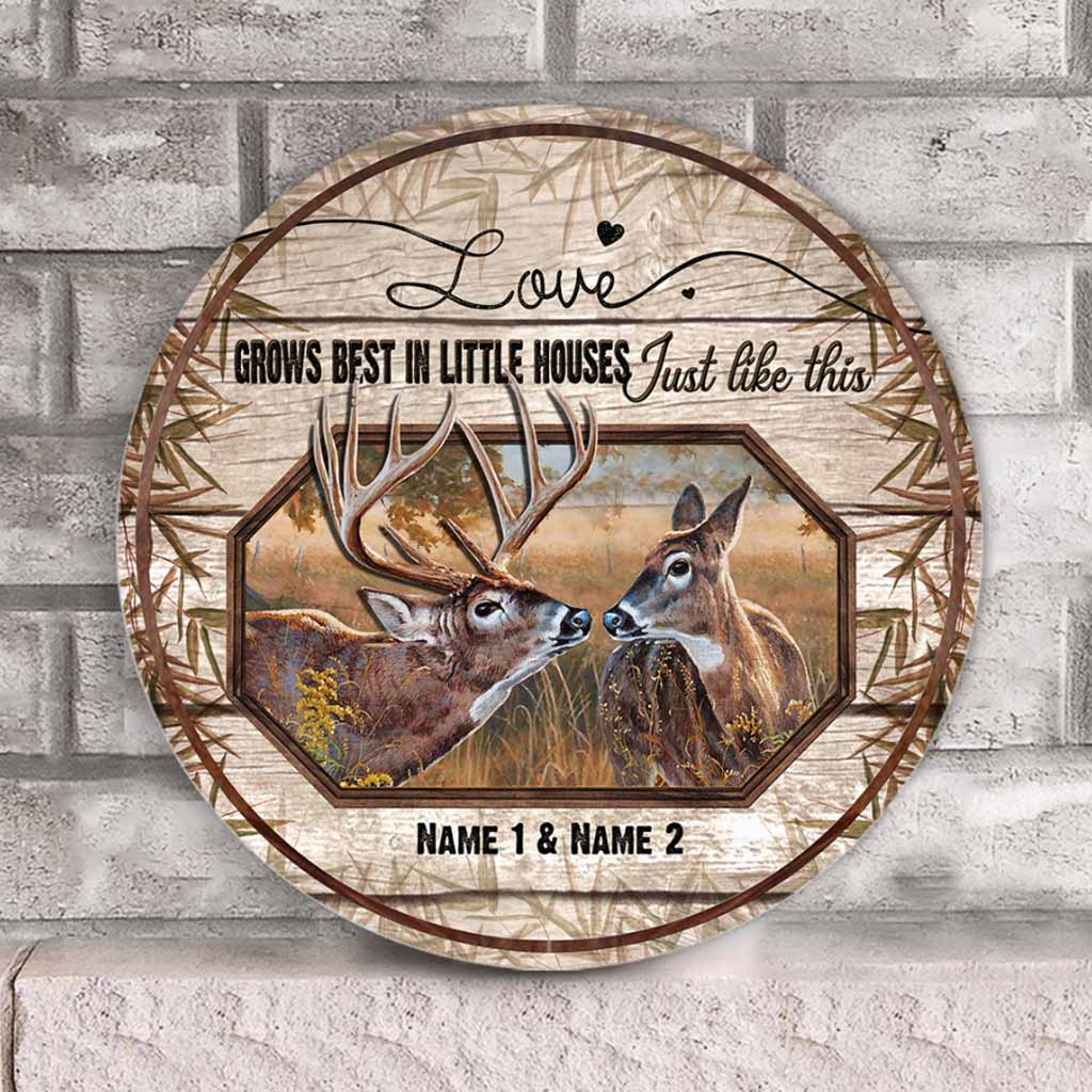 Love Grows Best - Personalized Couple Hunting Round Wood Sign