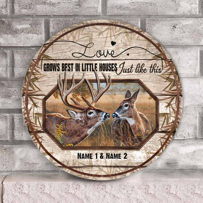 Love Grows Best - Personalized Couple Hunting Round Wood Sign