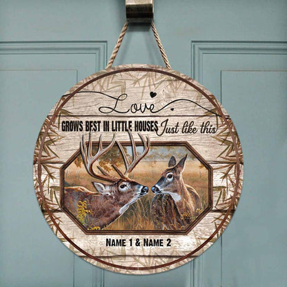 Love Grows Best - Personalized Couple Hunting Round Wood Sign