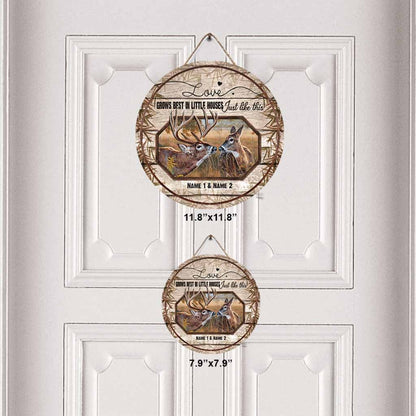 Love Grows Best - Personalized Couple Hunting Round Wood Sign