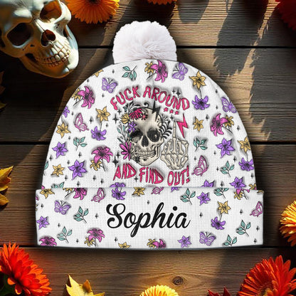 Fuck Around And Find Out - Personalized Skull Beanie Hat
