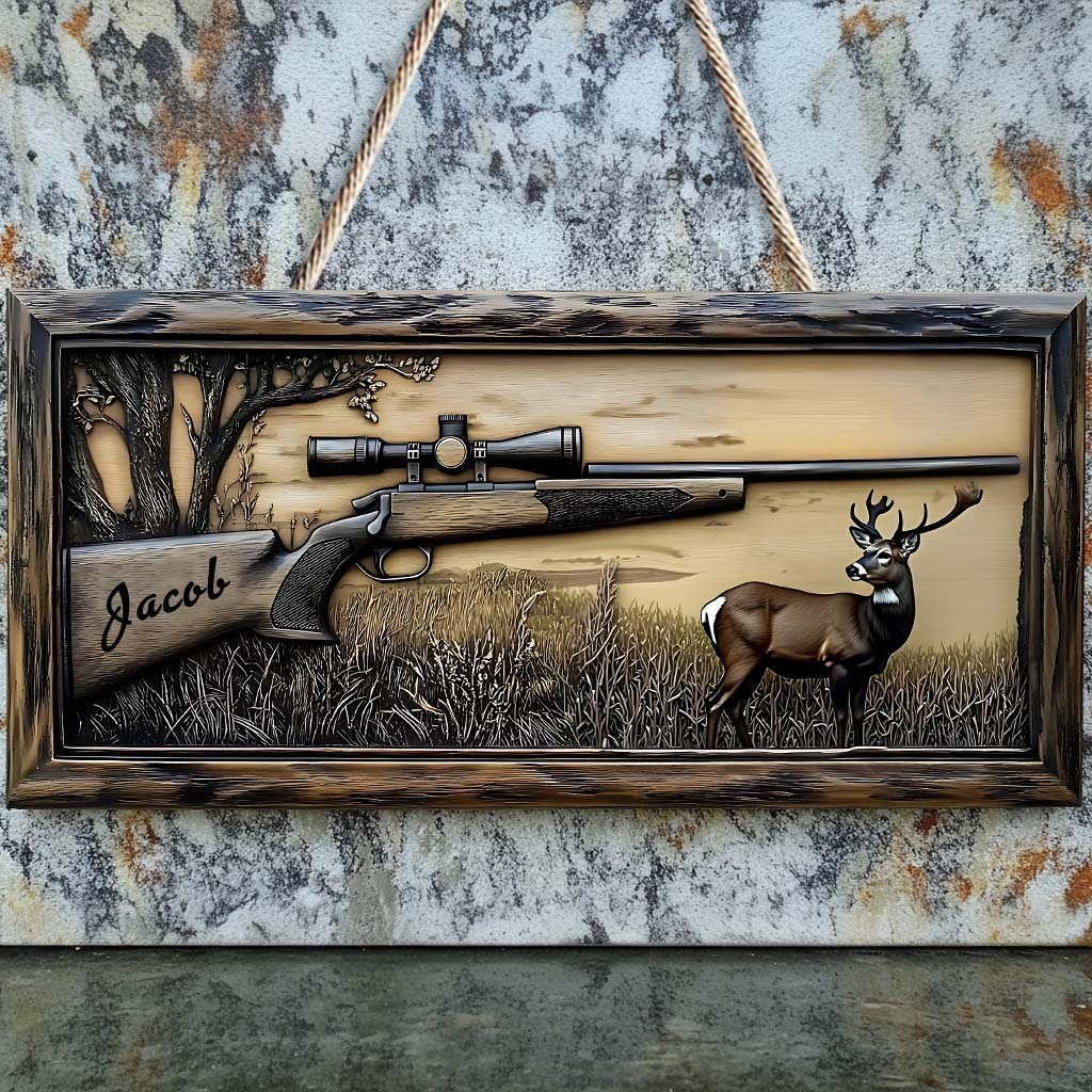 Hunting Rifle - Personalized Hunting Custom Shaped Wood Sign