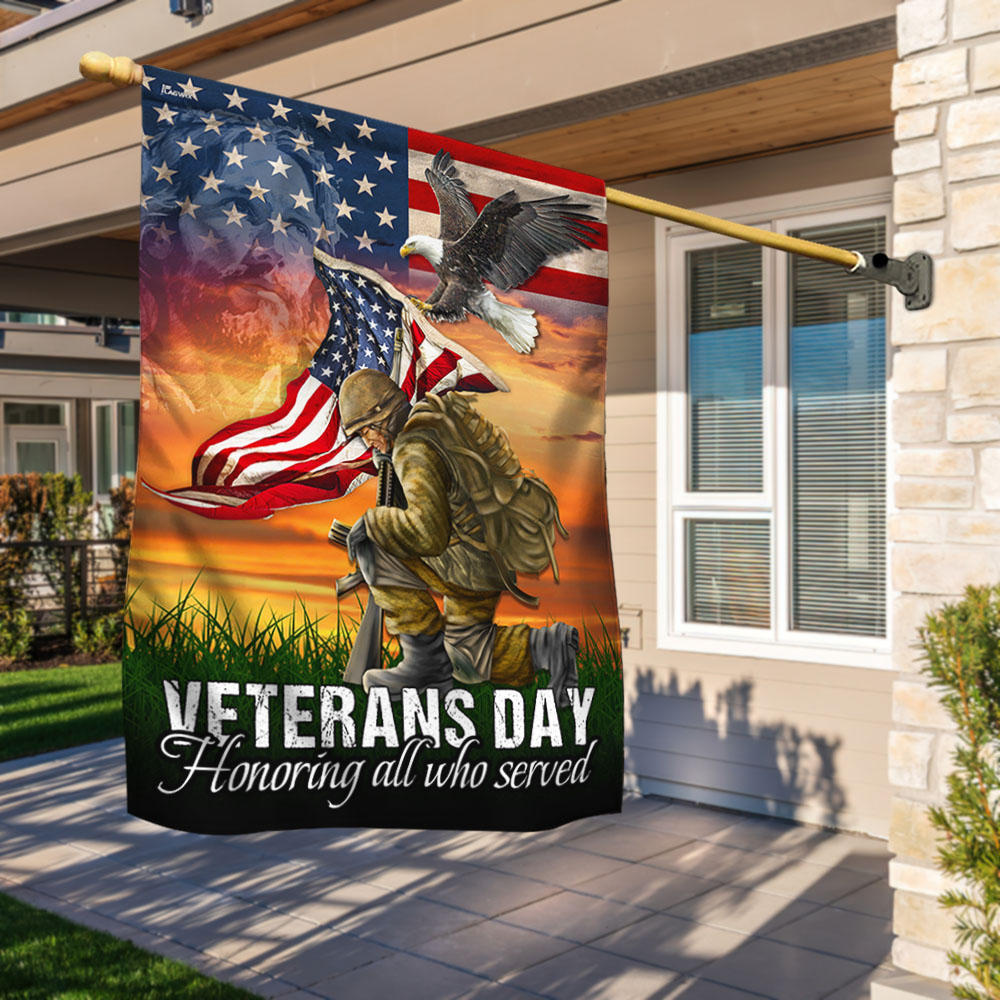 Veterans Day Honoring All Who Served Kneeling Flag American Soldier MLN2026F