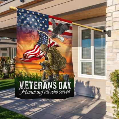 Veterans Day Honoring All Who Served Kneeling Flag American Soldier MLN2026F