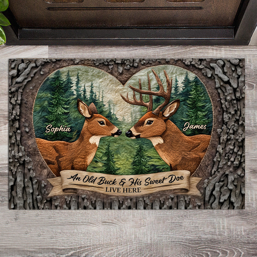 An Old Buck & His Sweet Doe - Personalized Hunting Doormat