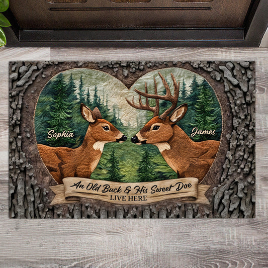 An Old Buck & His Sweet Doe - Personalized Hunting Doormat