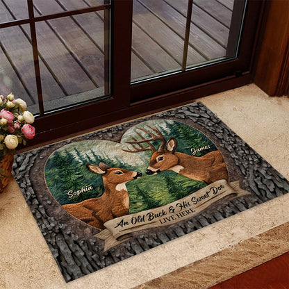 An Old Buck & His Sweet Doe - Personalized Hunting Doormat