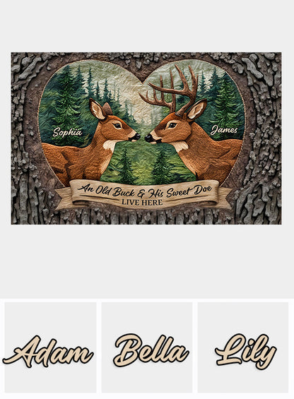 An Old Buck & His Sweet Doe - Personalized Hunting Doormat
