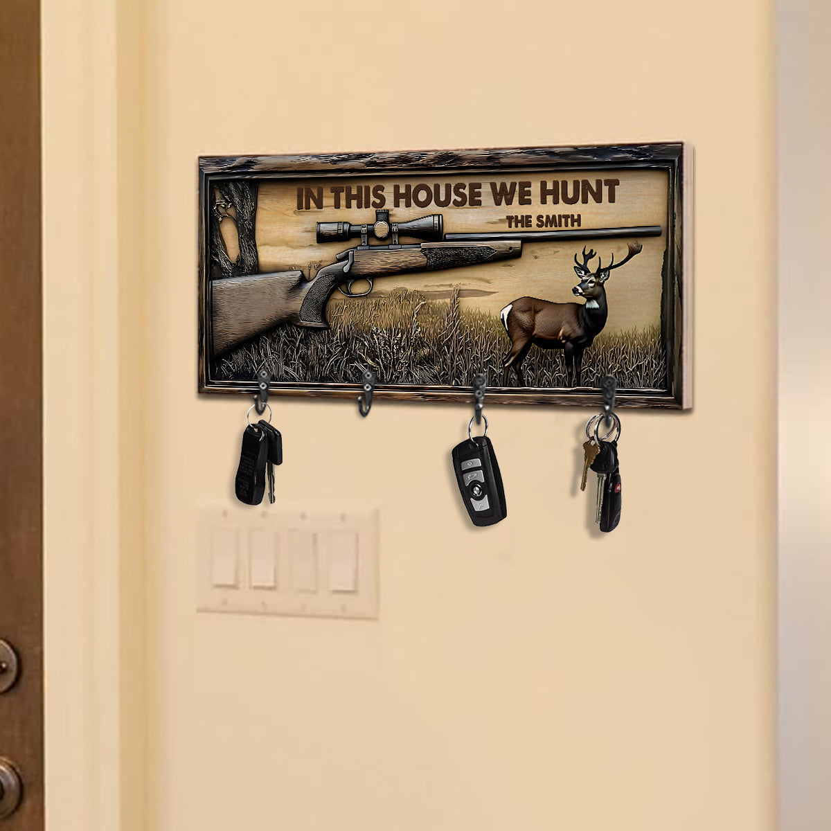In This House We Hunt - Personalized Hunting Key Rack