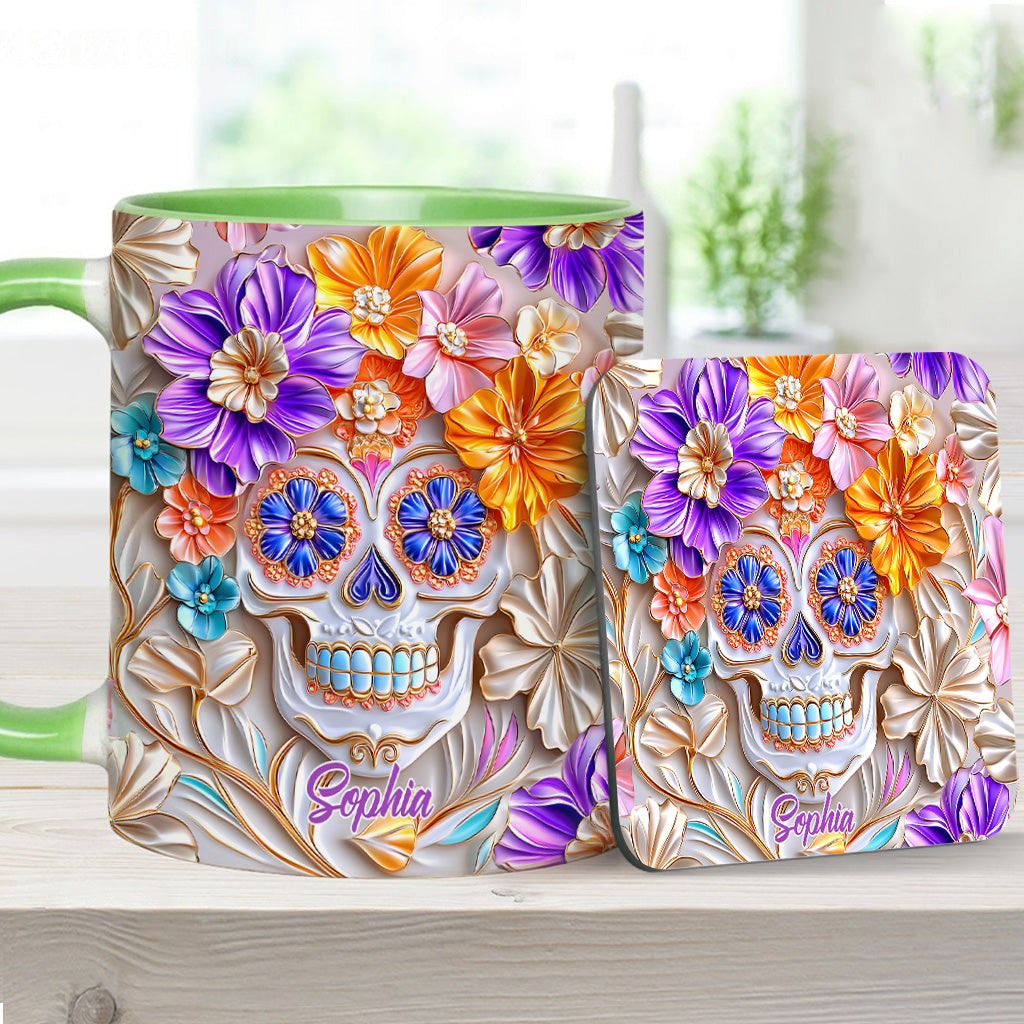 Floral Skull - Personalized Skull Accent Mug