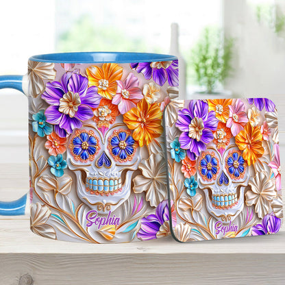 Floral Skull - Personalized Skull Accent Mug