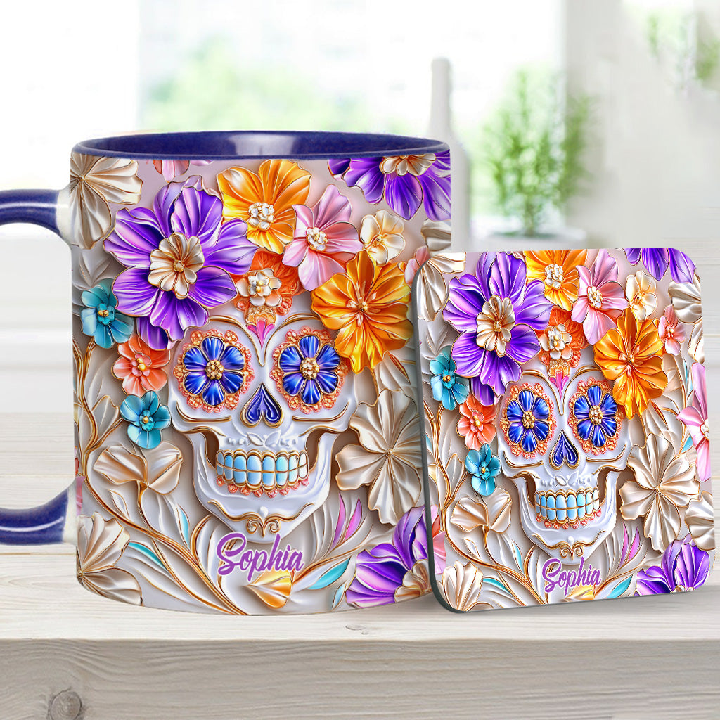 Floral Skull - Personalized Skull Accent Mug