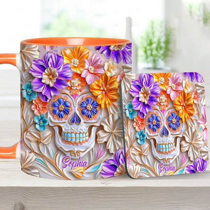 Floral Skull - Personalized Skull Accent Mug