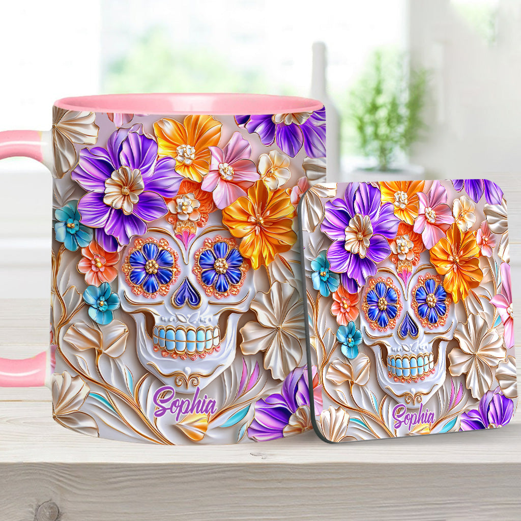 Floral Skull - Personalized Skull Accent Mug