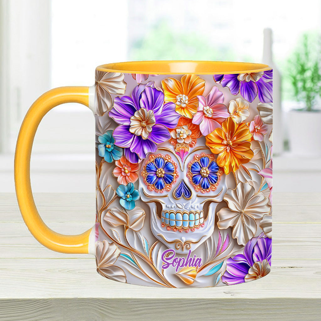 Floral Skull - Personalized Skull Accent Mug