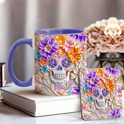 Floral Skull - Personalized Skull Accent Mug