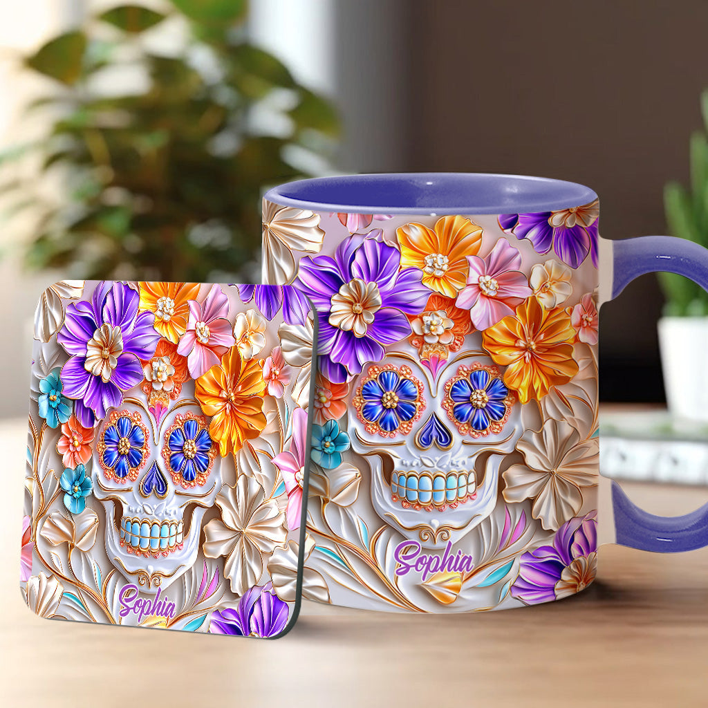 Floral Skull - Personalized Skull Accent Mug