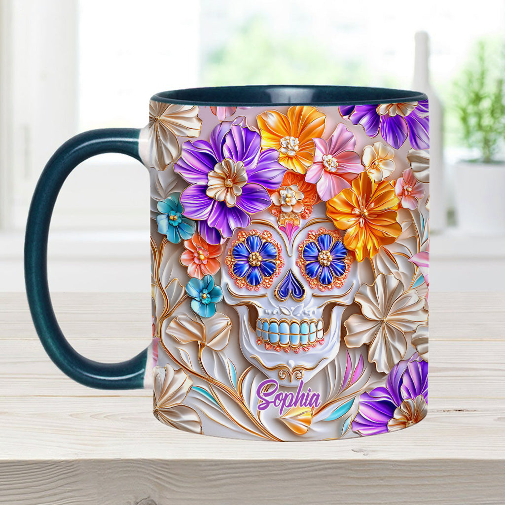 Floral Skull - Personalized Skull Accent Mug