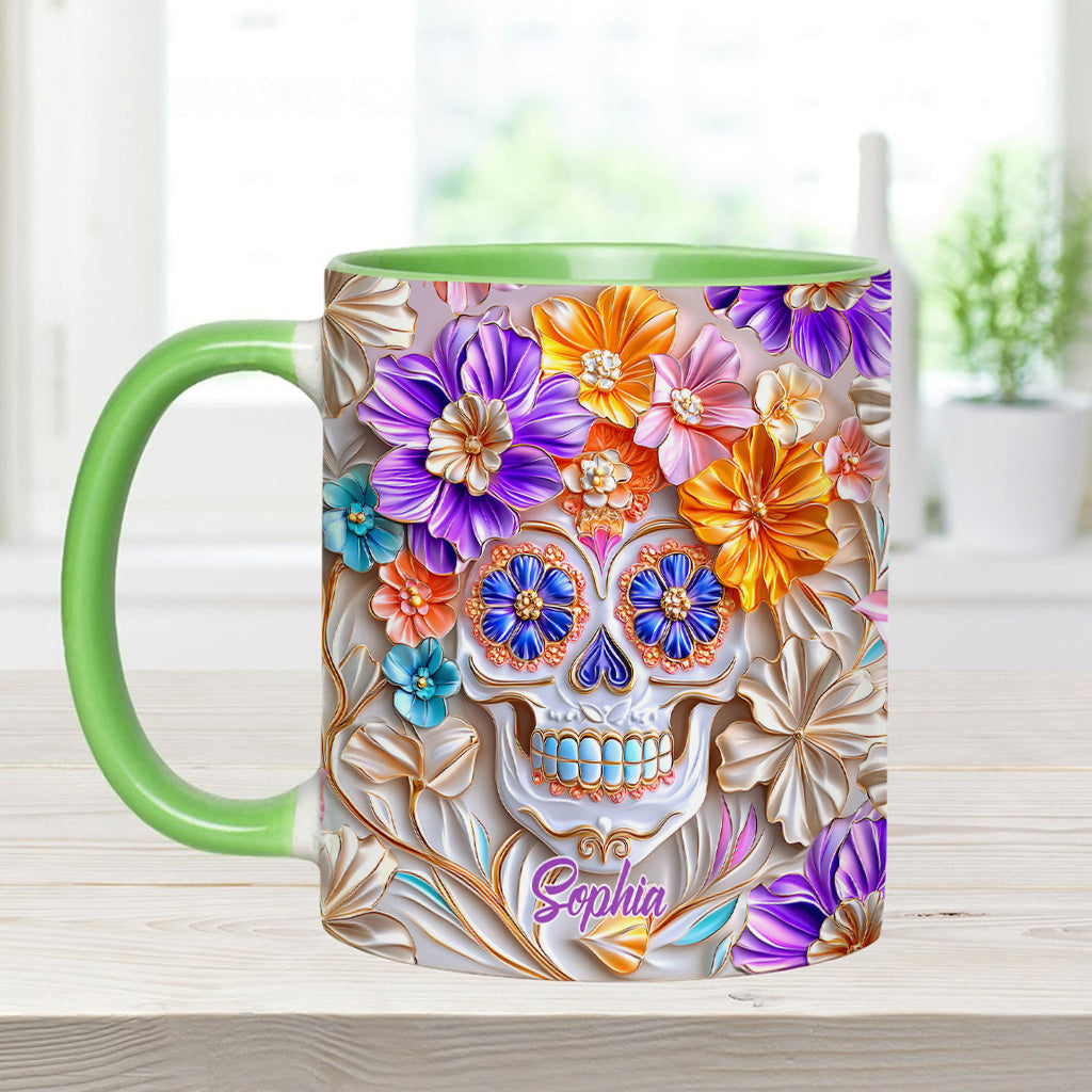 Floral Skull - Personalized Skull Accent Mug