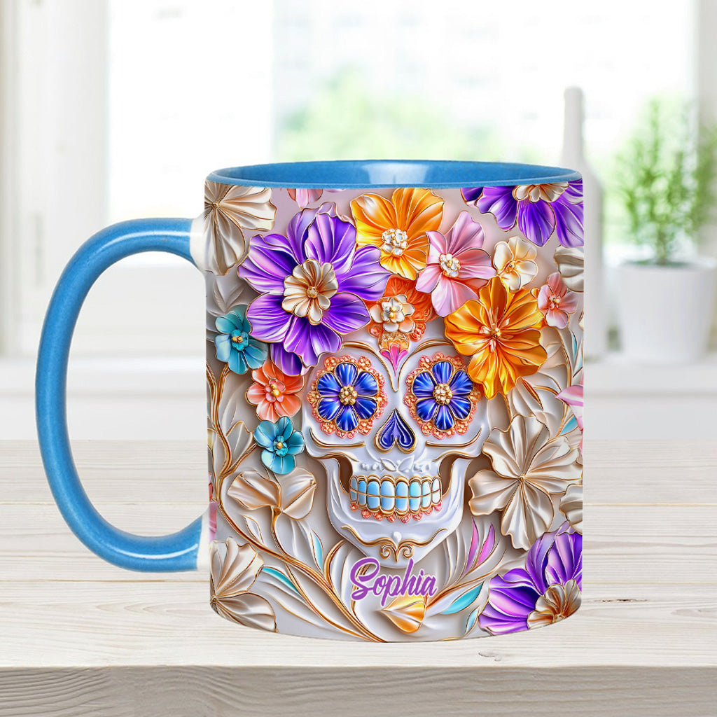 Floral Skull - Personalized Skull Accent Mug