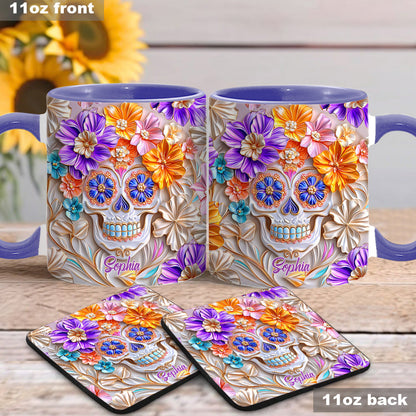 Floral Skull - Personalized Skull Accent Mug